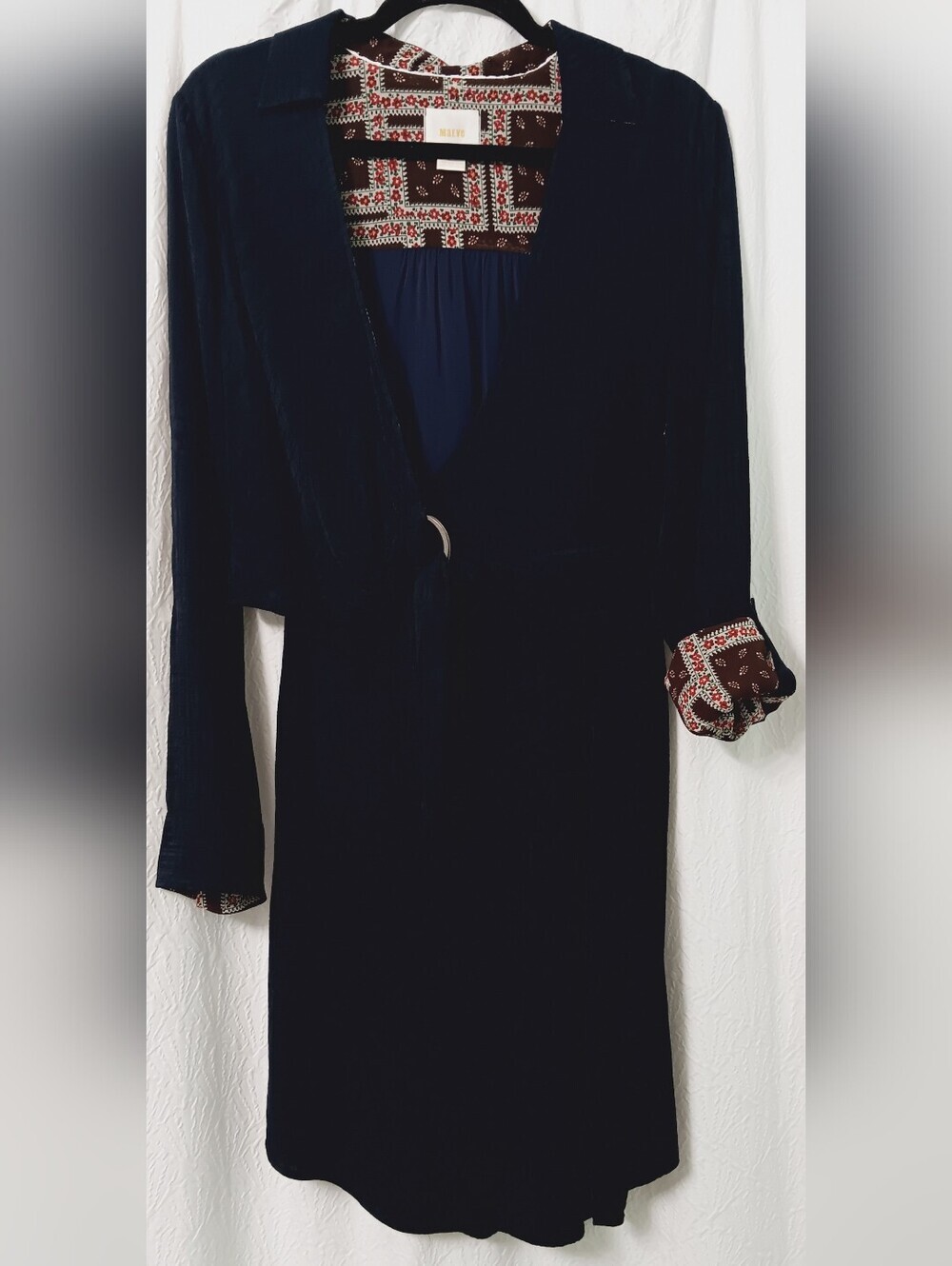 Maeve Navy Wrap Dress with Printed Lining Size 6
